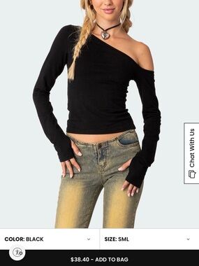 PacSun Black One-Shoulder Long Sleeve Crop Top